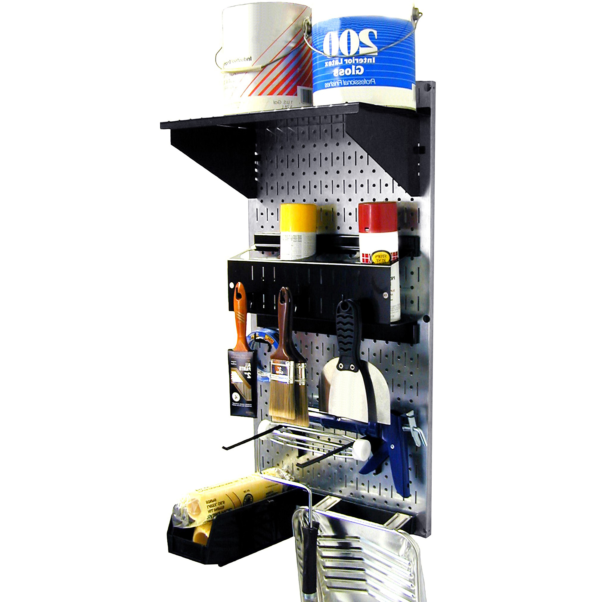 Wall Control Industrial Metal Pegboard Paint Supplies Organizer Kit — Galvanized Toolboard, Black Accessories, Model# 35IPST-100-GVB